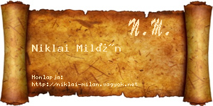 Niklai Milán névjegykártya